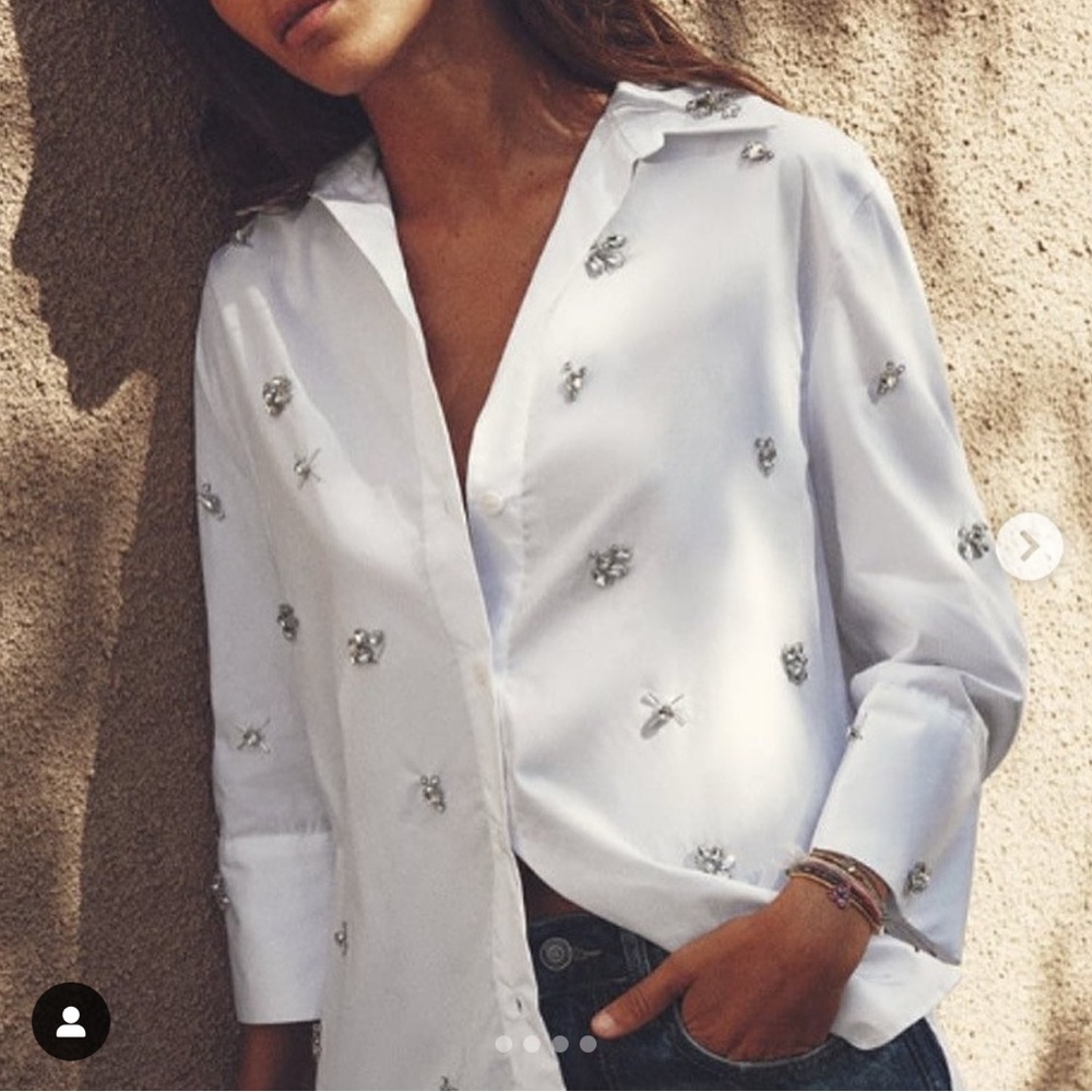 Zara Jeweled Poplin Top
